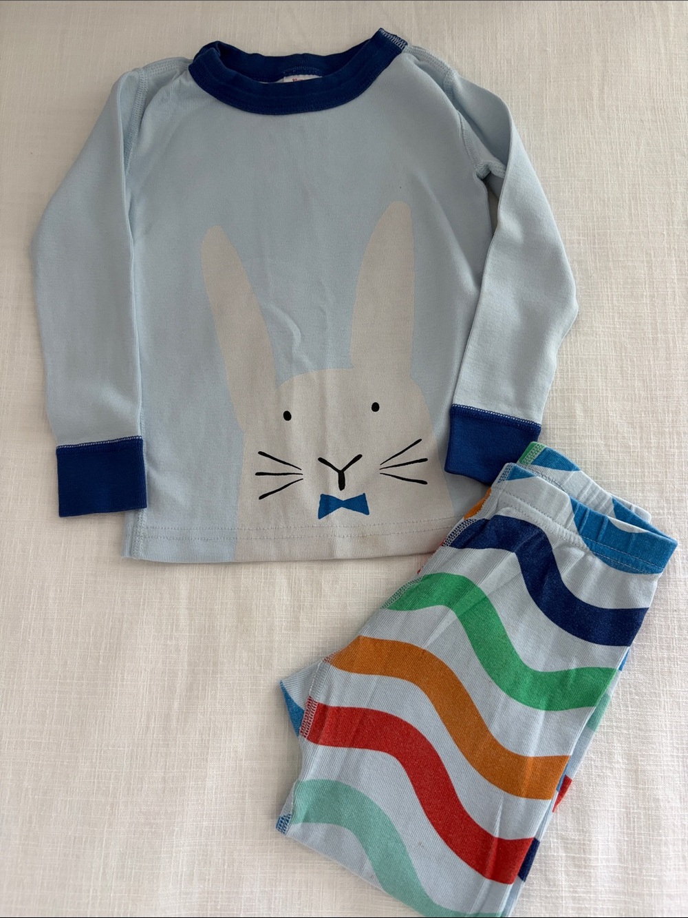 Hanna Andersson Light Blue Bunny Long Johns Pajama Set 90cm/3T